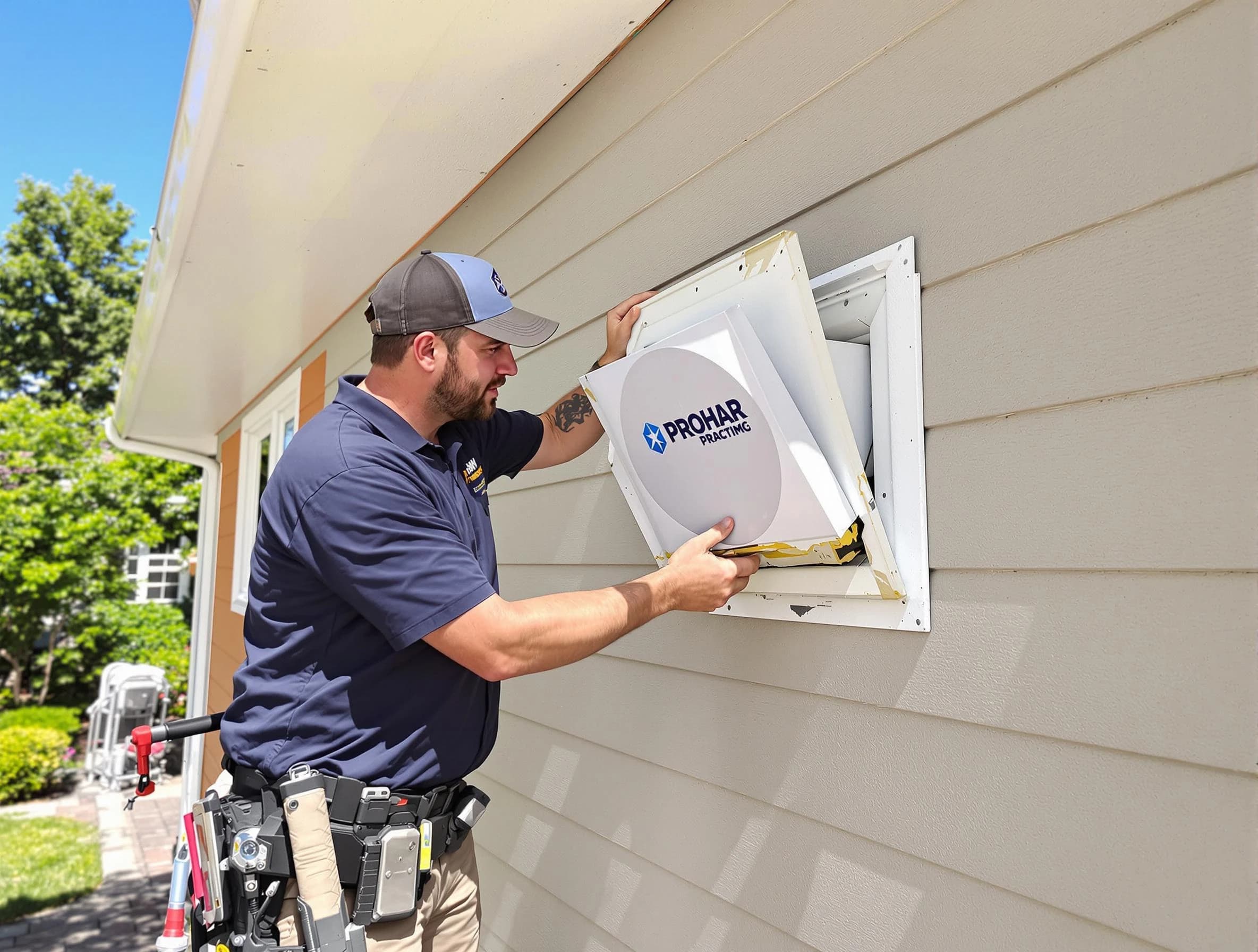 Melrose Dryer Vent Cleaning technician installing a new protective dryer vent cover on a home in Melrose