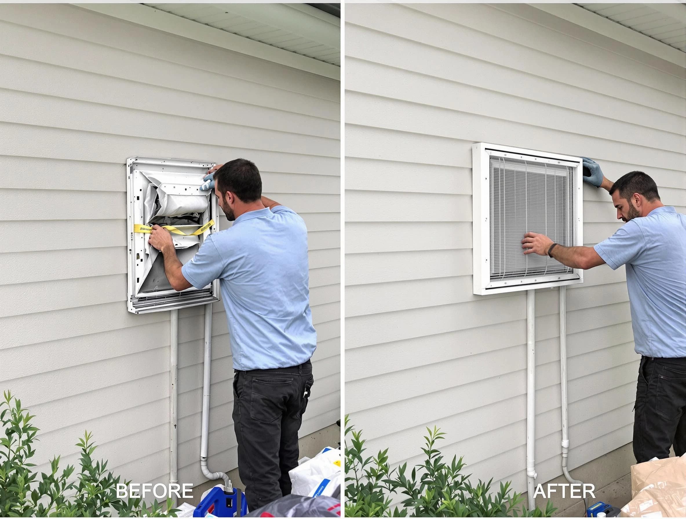 Melrose Dryer Vent Cleaning technician installing high-quality dryer vent cover at a residential property in Melrose
