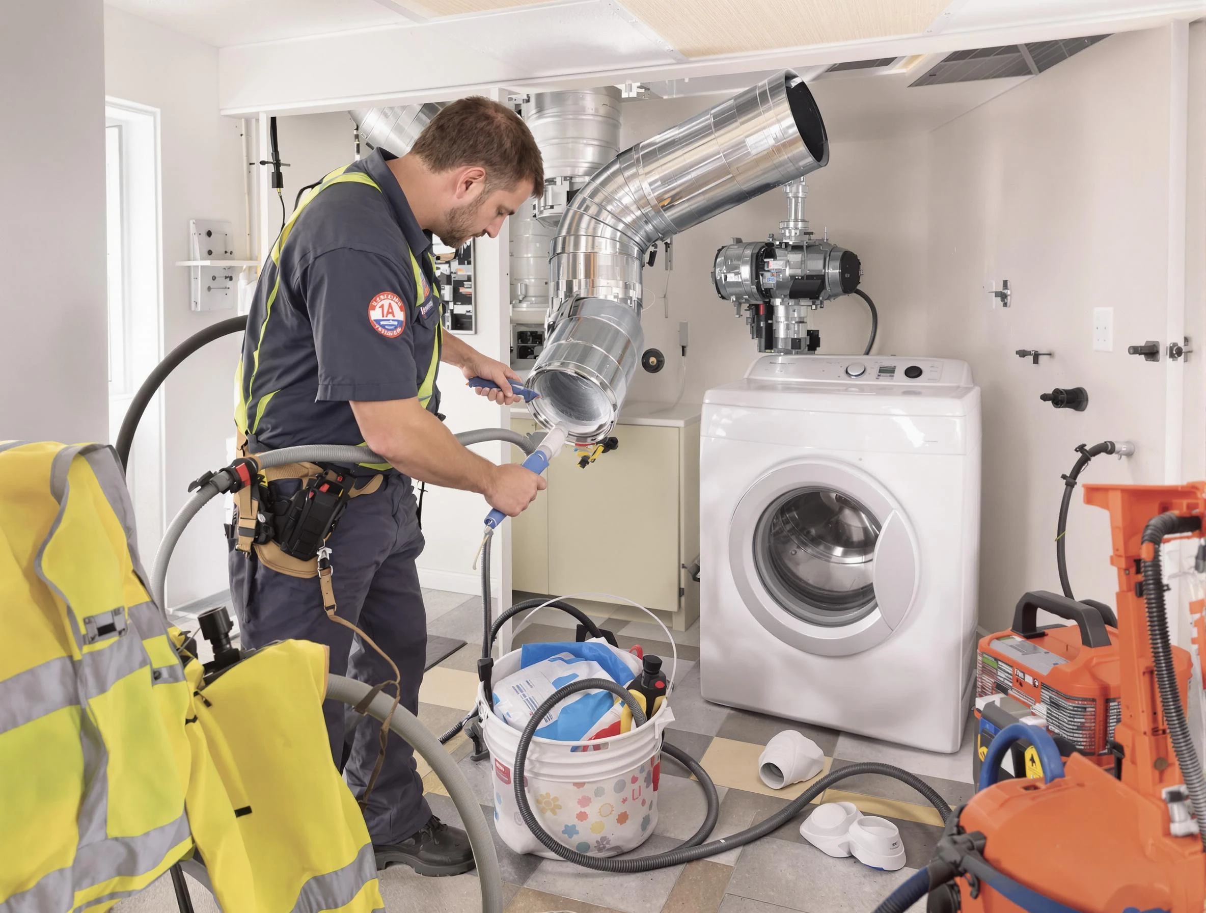 Melrose Dryer Vent Cleaning technician using specialized equipment to clear severe dryer vent blockage in Melrose
