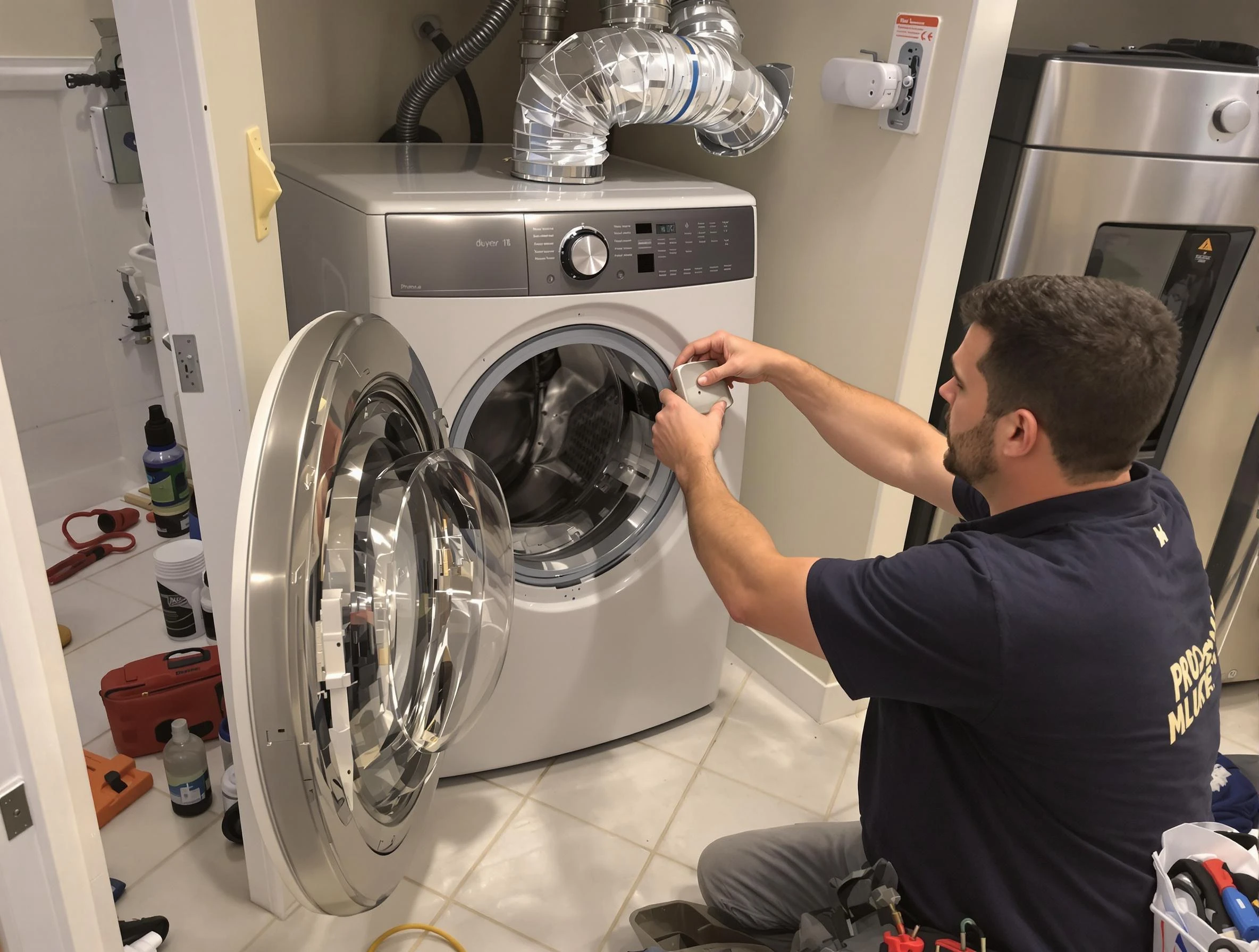 Melrose Dryer Vent Cleaning technician performing precise dryer vent hose installation in Melrose